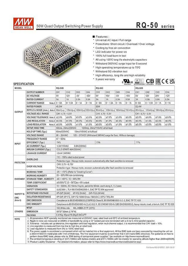 Alt view image 5 of 6 - Original Mean Well 45W 5V 12V -5V -12V AC to DC Quad Output Switching Power Supply 5V/5A 12V/1A -5V/0.5A -12V/0.5A SMPS Enclosed Type Power Supply Unit Transformer Input 88-264VAC