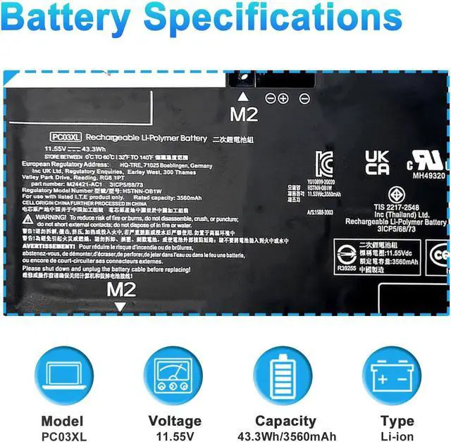 Alt view image 2 of 7 - PC03XL M24648-005 Laptop Battery for HP Pavilion x360 14 14-DY 14-BA 14-CD 14-dw 15 15-er Pavilion Aero 13-be Pavilion x360 Convertible 14-dy Series HSTNN-OB1W M24421-271 M24421-AC1 PC03043XL