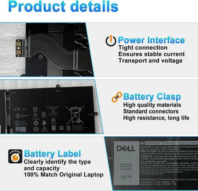 Alt view image 4 of 7 - 52TWH Laptop Battery Replacement for Dell XPS 13 7390 2-in-1 Series