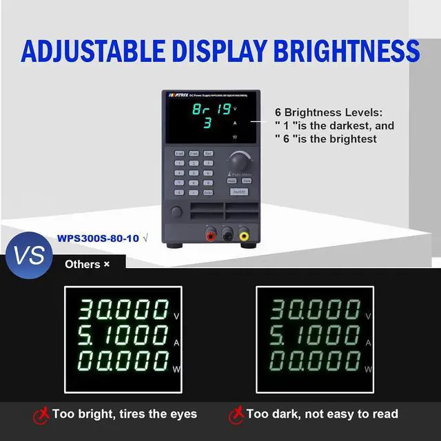 Alt view image 3 of 7 - MATRIX Wide Range Programmable DC Power Supply WPS300S-80-10, 80V 10A 300W Adjustable Power Supply with 1mV/0.1mA Resolution and USB, Bench Power Supply Variable with List Output and 9 Groups Storage