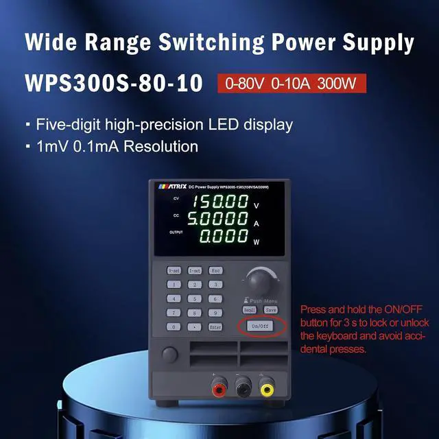 Alt view image 2 of 7 - MATRIX Wide Range Programmable DC Power Supply WPS300S-80-10, 80V 10A 300W Adjustable Power Supply with 1mV/0.1mA Resolution and USB, Bench Power Supply Variable with List Output and 9 Groups Storage