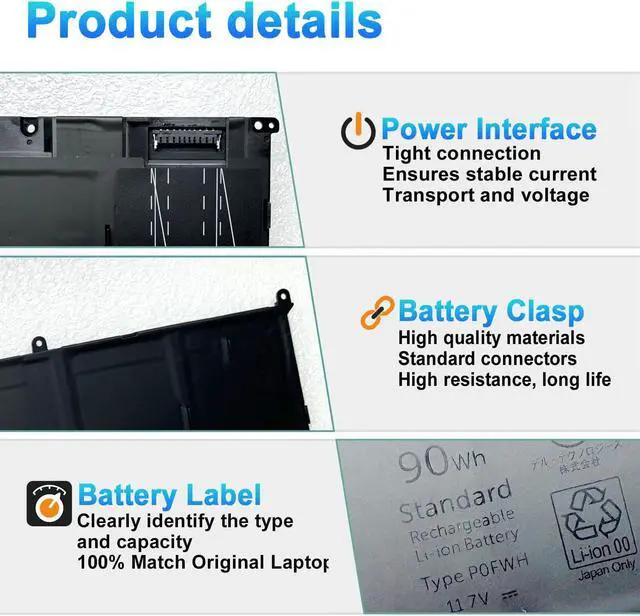 Alt view image 3 of 7 - 90Wh P0FWH Laptop Battery Replacement for Alienware m16 R2 Inspiron 16 Plus 7640 Inspiron 16 7640 2-in-1 Serie Notebook P0FWH POFWH 0M9DG0 HGJCY 1969N