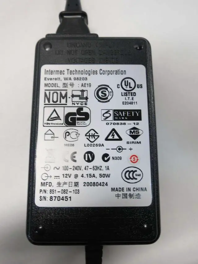 Alt view image 4 of 5 - NEW INTERMEC AE19 851-082-103 100-240V-AC 12V-DC 50W 4.15A POWER SUPPLY D512029