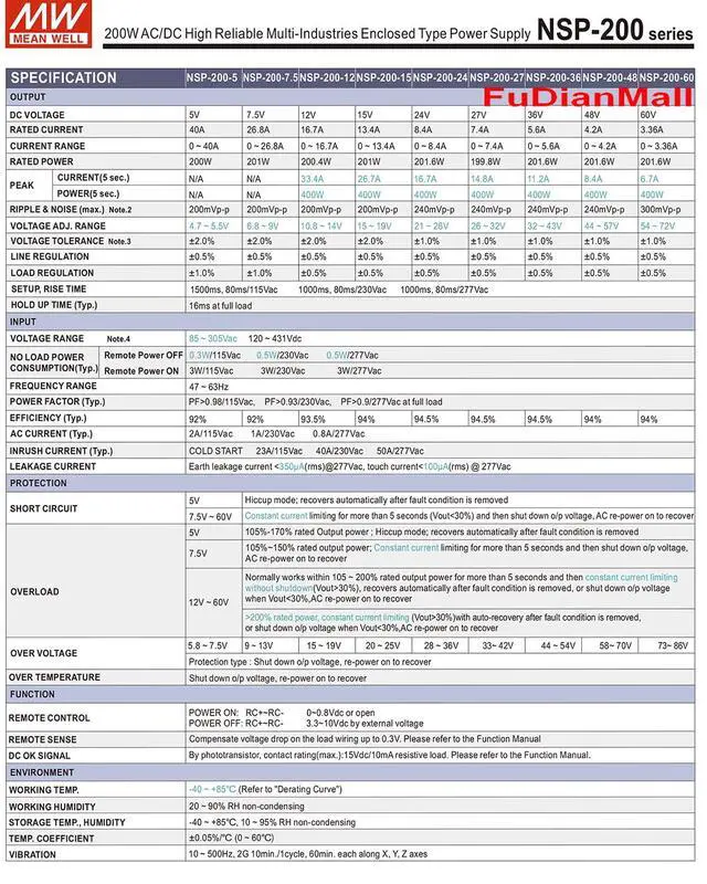 Alt view image 4 of 7 - Mean Well 200W AC/DC High Reliable Multi-Industries Enclosed Type 12 Volt Power Supply Ham Radio Computer Uninterruptible Power Supply Units 12V 16.7A NSP-200-12