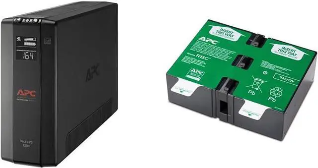 Main image of APC 1500VA UPS Battery Backup & Surge Protector, BX1500MR Backup Battery Power Supply with AVR & UPS Battery Replacement, APCRBC124, for APC UPS Models BX1500M, BR1500G, BR1300G, SMC1000-2U