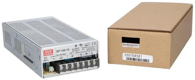 Main image of Mean Well SP-150-15 Power Supply, Single Output, 15 Volt, 10 Amp, 150 Watt, 7.0" L x 3.9" W x 2.0" H, Silver