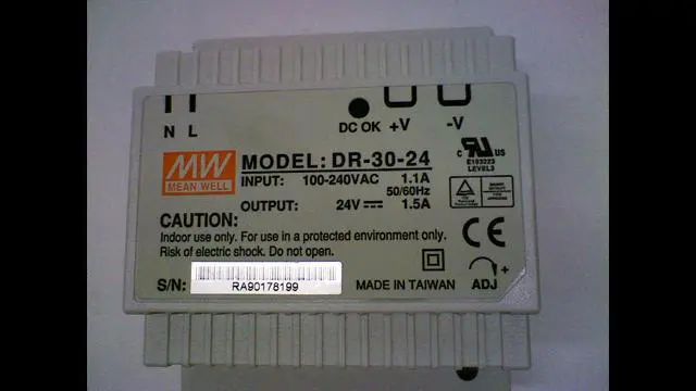 Alt view image 3 of 3 - Mean Well DR-30-24 Ac to DC DIN-Rail Switching Power Supply, 24VDC, 1.5A, 36W