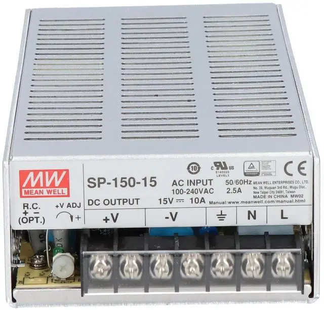 Alt view image 7 of 7 - Mean Well SP-150-15 Power Supply, Single Output, 15 Volt, 10 Amp, 150 Watt, 7.0" L x 3.9" W x 2.0" H, Silver