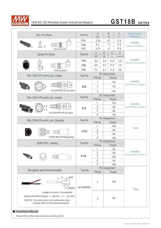 Alt view image 5 of 5 - MEAN WELL GST18B24-P1J 18W AC-DC Reliable Green Industrial Adaptor GST18B 24V 0.75A