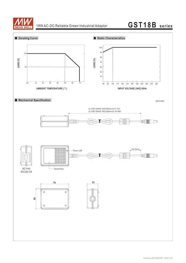 Alt view image 3 of 5 - MEAN WELL GST18B24-P1J 18W AC-DC Reliable Green Industrial Adaptor GST18B 24V 0.75A