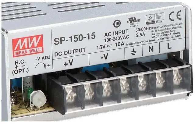 Alt view image 2 of 7 - Mean Well SP-150-15 Power Supply, Single Output, 15 Volt, 10 Amp, 150 Watt, 7.0" L x 3.9" W x 2.0" H, Silver