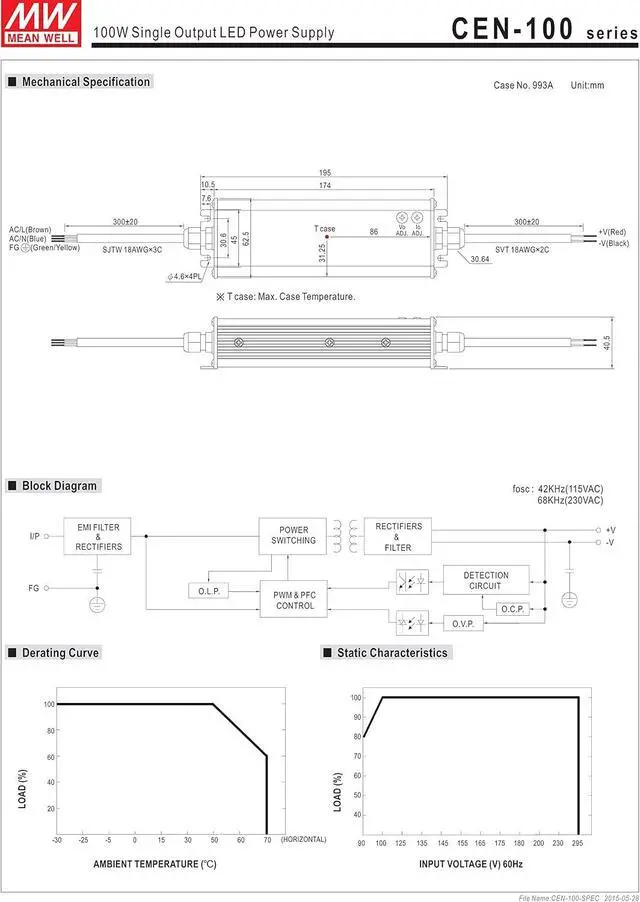 Alt view image 3 of 4 - MW Mean Well CEN-100-20 20V 4.8A 96W Single Output LED Power Supply with PFC