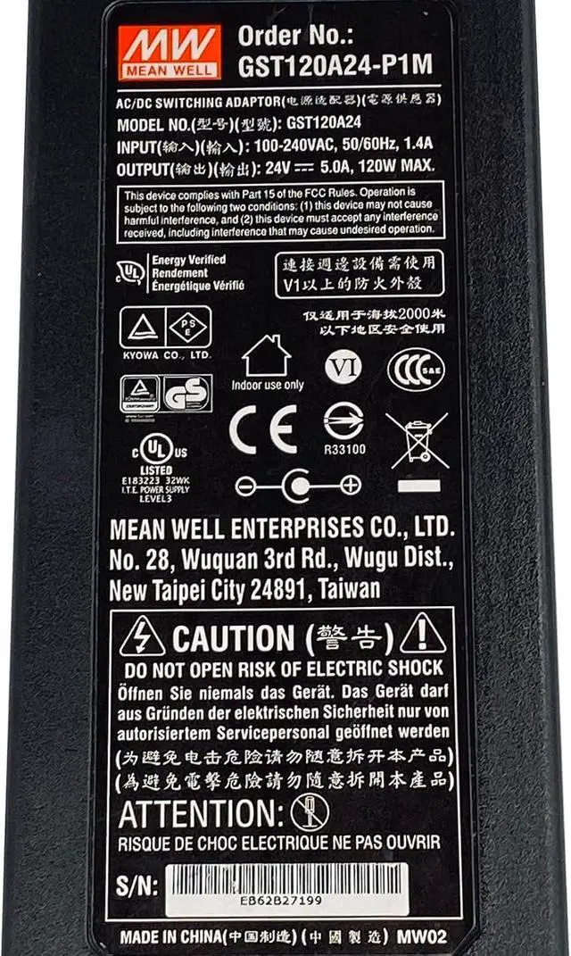 Alt view image 3 of 7 - Mean Well GST120A24-P1M AC Adapter 2-Pin 24V 5A 120W GST120A24 Power Supply Cord