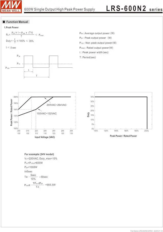 Alt view image 6 of 7 - Mean Well Genuine 600W LRS-600N2-24 Single Output Switching High Peak Power Supply 24V 25A