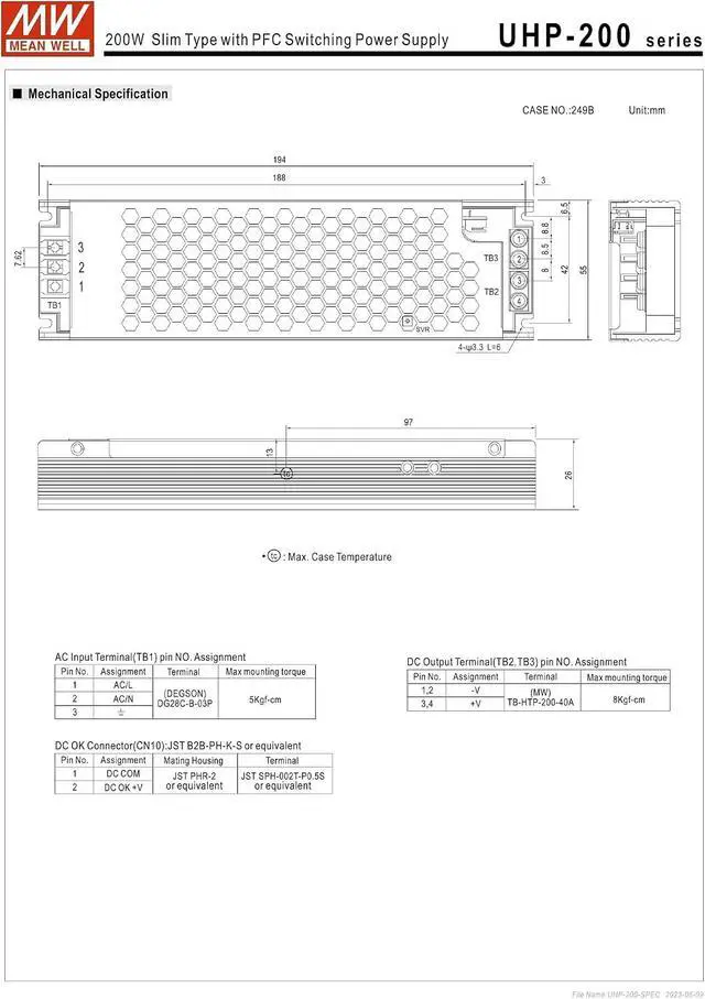 Alt view image 6 of 7 - Mean Well UHP-200-5 200W Slim Type with PFC Switching Power Supply 5V/40A