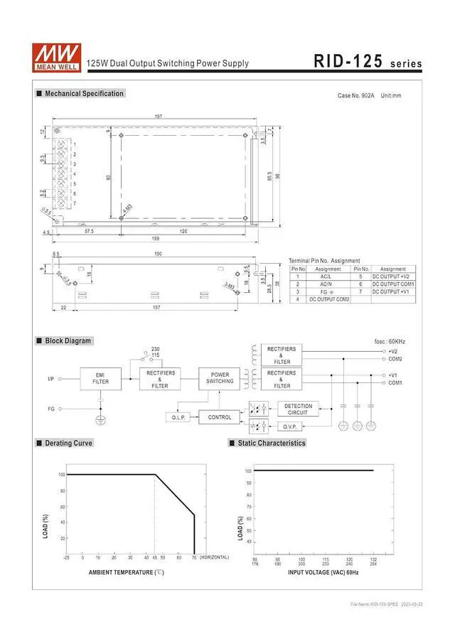 Alt view image 3 of 3 - Mean Well RID-125-1205 125.4W Dual Output Switching Power Supply RID-125 12V/9.2A 5V/3A