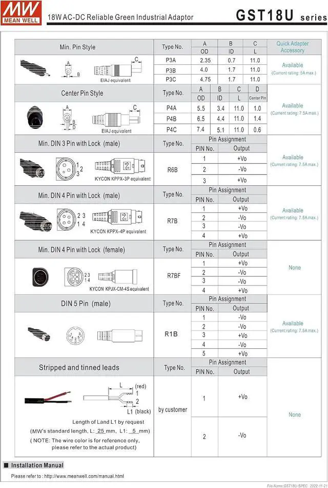 Alt view image 4 of 4 - MEAN WELL GST18U09-P1J 18W AC-DC Reliable Green Industrial Adaptor GST18U 9V 2A