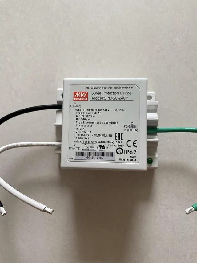 Alt view image 2 of 5 - Mean Well SPD-20-240P Surge Protection Device