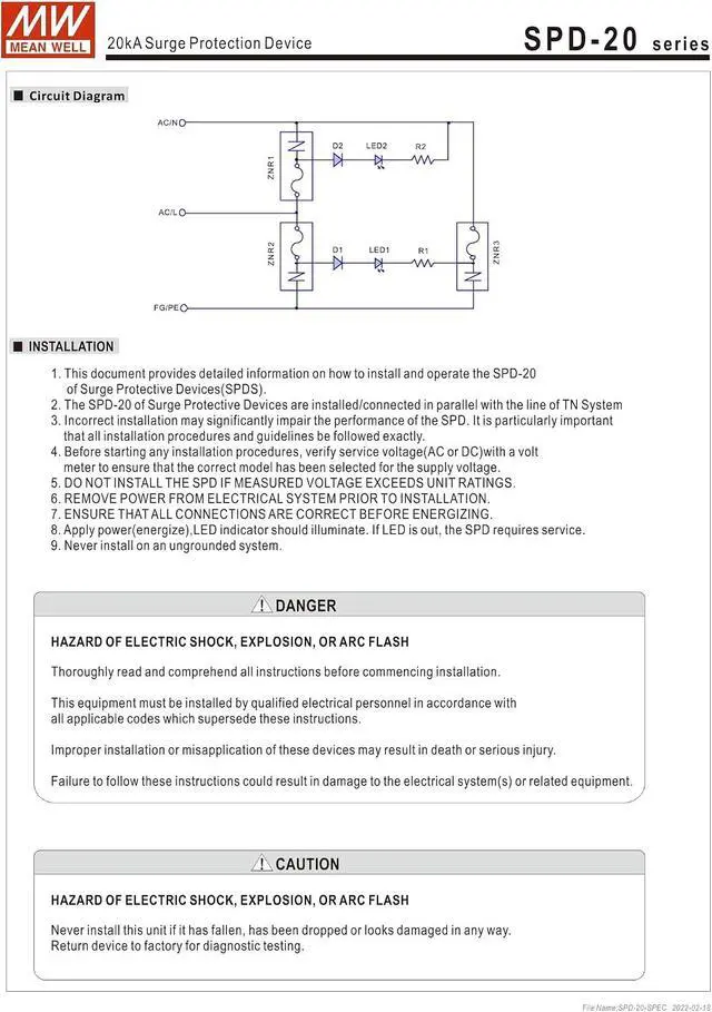 Alt view image 5 of 5 - Mean Well SPD-20-240P Surge Protection Device