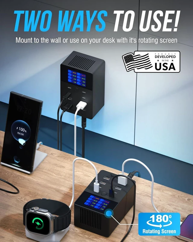 Alt view image 5 of 7 - VOLTIK Charging Station, 252W 8-Port USB C and USB A, LCD Display