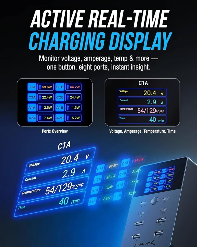 Alt view image 2 of 7 - VOLTIK Charging Station, 252W 8-Port USB C and USB A, LCD Display