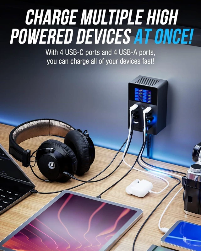 Alt view image 4 of 7 - VOLTIK Charging Station, 252W 8-Port USB C and USB A, LCD Display