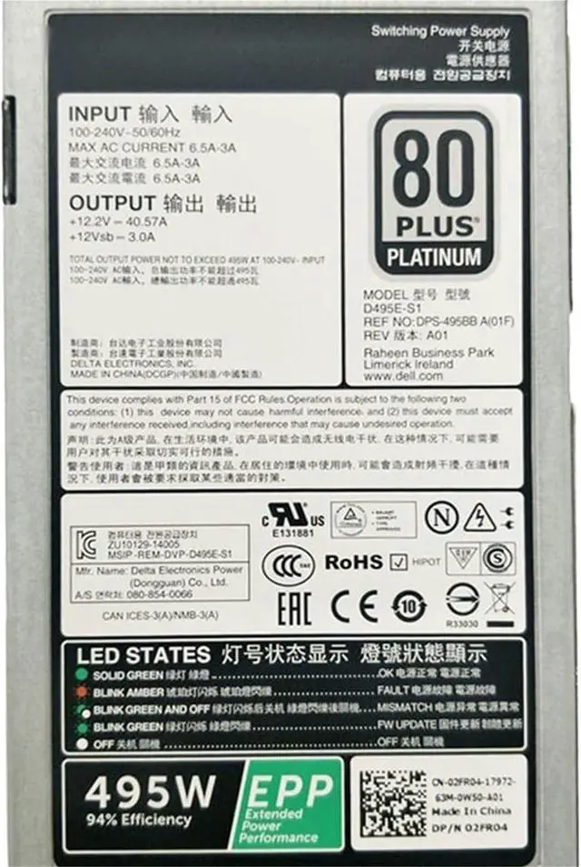 Alt view image 4 of 4 - 1pc 495W for R730 R530 R630 495 Watt Server Power Supply Switch PSU Power Supply D495E-S1 N24MJ CN-0N24MJ D495E-S0