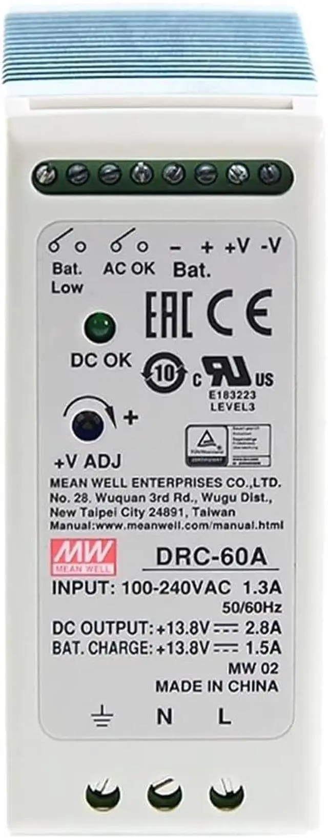 Alt view image 6 of 6 - DRC Series DIN Rail Security Power Supply 40/60/100W Single Output with Battery Charger UPS Function(DRC-100A)