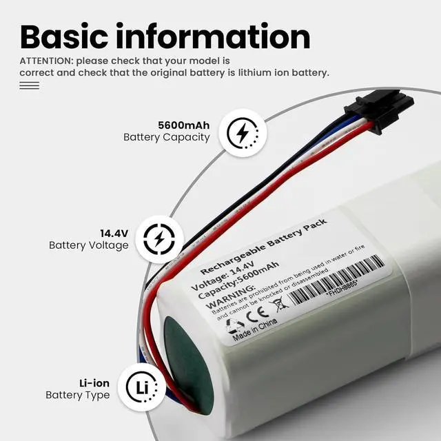 Alt view image 2 of 7 - 5600mAh Vacuum Cleaner Battery Compatible with Find Mova L600 (rzls4) Cordless Vacuum Cleaner Total Clean Battery 14.4V