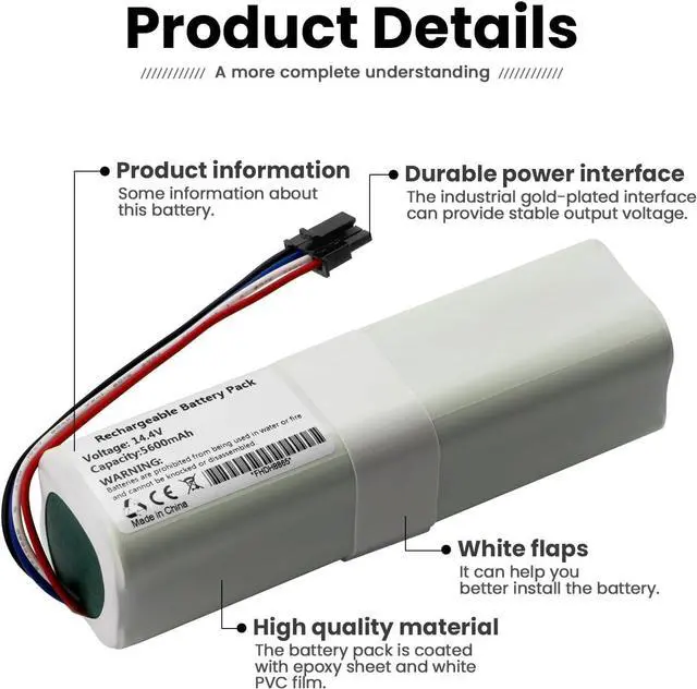 Alt view image 5 of 7 - 5600mAh Vacuum Cleaner Battery Compatible with Find Mova L600 (rzls4) Cordless Vacuum Cleaner Total Clean Battery 14.4V