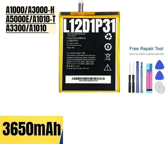 Alt view image 2 of 7 - L12D1P31 Laptop Battery,Compatible for Lenovo A1000/A3000-H/A5000E/A1010-T/A3300/A1010 Tablet Battery Replacement Bateria Grade A Cell.