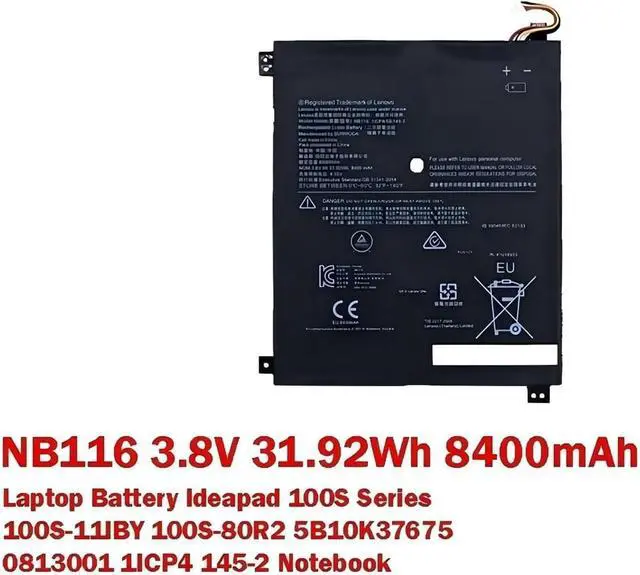 Alt view image 2 of 5 - NB116 3.8V 31.92Wh 8400mAh Laptop Battery,Compatible for Lenovo Ideapad 100S 100S-11IBY 100S-80R2 5B10K37675 0813001 1ICP4.