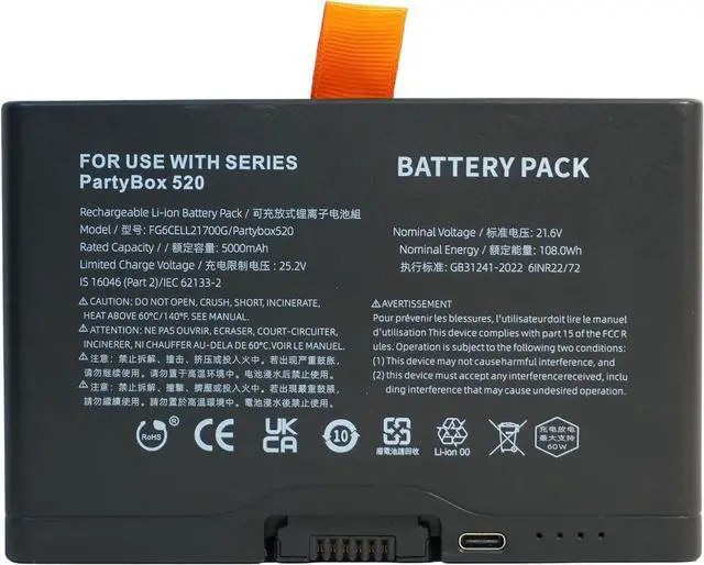 Alt view image 2 of 7 - 21.6V 5000mAh FG2CELL21700G Bluetooth Speaker Battery Compatible with JBL partybox 520 720