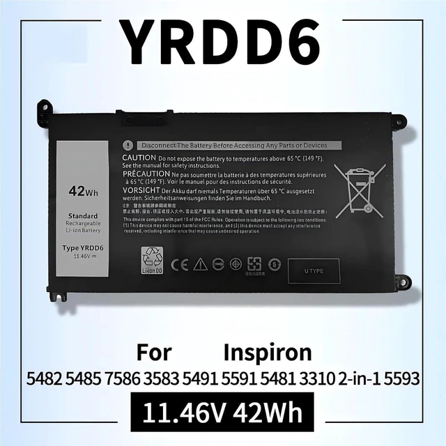 Alt view image 2 of 7 - YRDD6 1VX1H Laptop Battery,Compatible for Inspiron 5482 5485 5491 3310 2-in-1 3493 3593 3793 5493 5585 5593 5480 5590 3584 Vostro 3491