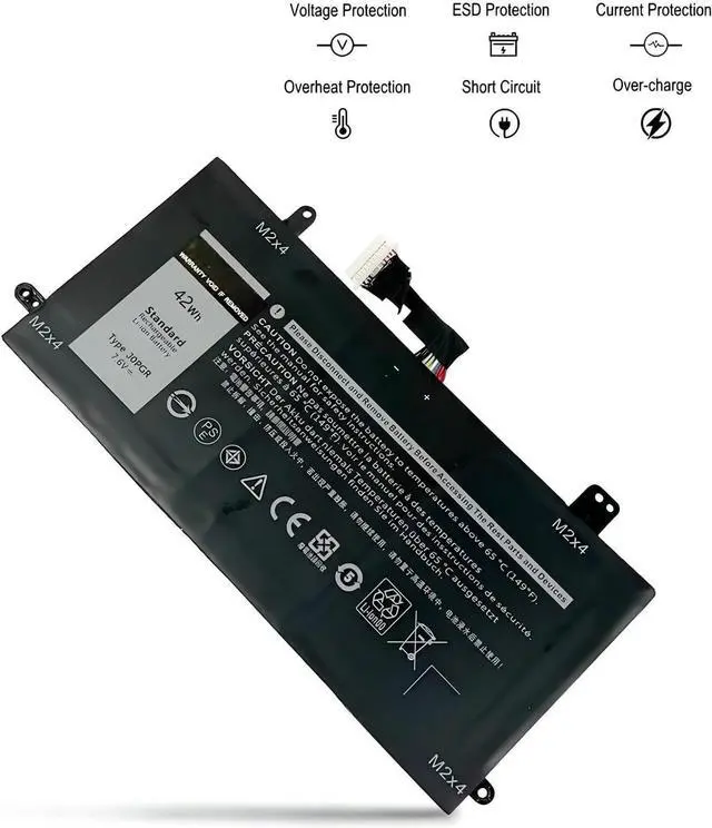 Alt view image 3 of 6 - J0PGR 7.6V 42Wh Laptop Battery,Compatible for Latitude 12 5285/5290 2-in-1 Series | 5250mAh High Capacity | Compatible with T17G/X16TW/1WND8
