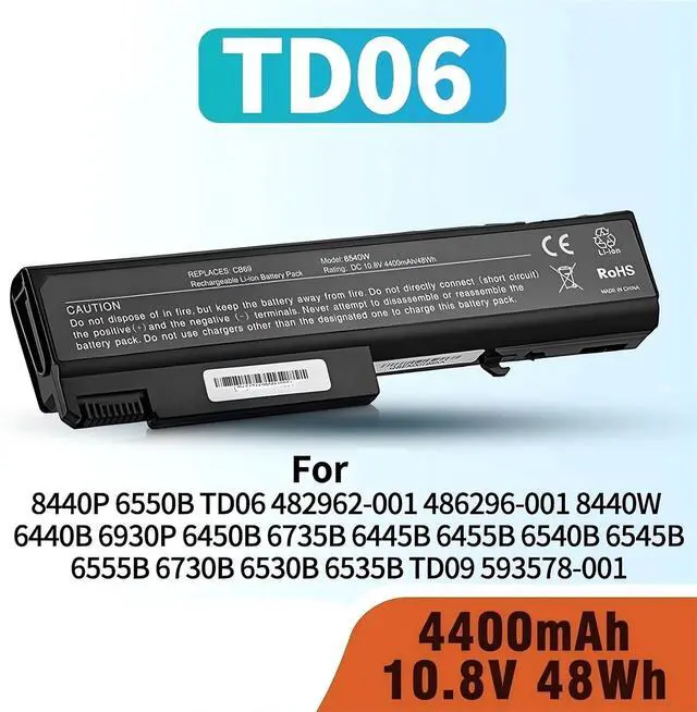 Alt view image 2 of 6 - Laptop Battery,Compatible for HP 8440P 6550B TD06 482962-001 486296-001 8440W 6440B 6930P 6450B 6735B 6445B 6455B 6540B 6545B 6555B 6730B TD09.