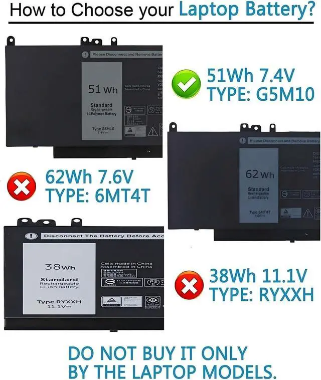 Alt view image 3 of 6 - G5M10 E5550 E5450 E5250 Battery,Compatible for Latitude E5550 E5450 E5250 5550 5450 5250 3150 3160 8V5GX R9XM9 1KY05 08V5GX.