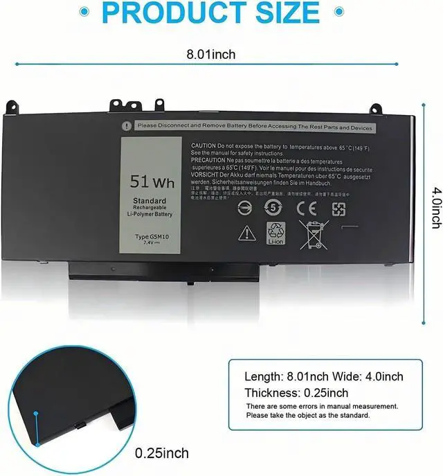Alt view image 4 of 6 - G5M10 E5550 E5450 E5250 Battery,Compatible for Latitude E5550 E5450 E5250 5550 5450 5250 3150 3160 8V5GX R9XM9 1KY05 08V5GX.
