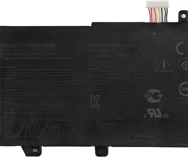 Alt view image 4 of 6 - Replacement Laptop Battery B31N1726,Compatible for ASUS FX504 FX504GD FX505 FX505G FX504G FX86 FX80G FX80GE/GD8750 FX95G Battery 4240mAh.(Short Battery Cable)