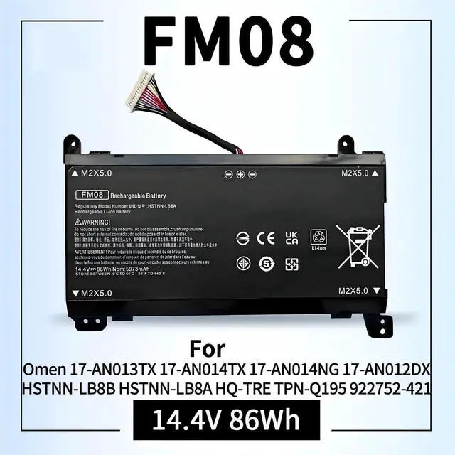 Alt view image 3 of 7 - FM08 Laptop Battery,Compatible for HP OMEN,17-an013TX 17-an014TX TPN-Q195 HSTNN-LB8B TPN-Q195 922976-855 922752-421 922976-855 922977-855(FM08 16 Cables)