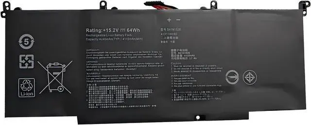Alt view image 5 of 6 - Compatible for ASUS,Flying Fortress 3rd Gen FX60VM/ZX60V/FX502VM Battery - Works with B41N1526 | 15.2V 4240mAh Notebook Battery.