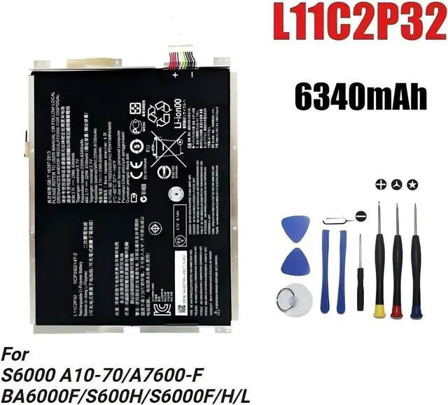 Alt view image 2 of 7 - L11C2P32 3.7V/6340mAh Laptop BatteryCompatible for Lenovo IdeaTad S6000 S6000-F S6000-H A7600 A7600-HV A7600-F A10-80 A10-80HC S6000F/H L12D2P31.