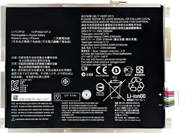 Alt view image 3 of 7 - L11C2P32 3.7V/6340mAh Laptop BatteryCompatible for Lenovo IdeaTad S6000 S6000-F S6000-H A7600 A7600-HV A7600-F A10-80 A10-80HC S6000F/H L12D2P31.