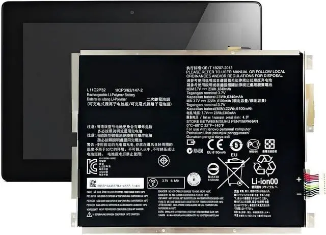 Alt view image 7 of 7 - L11C2P32 3.7V/6340mAh Laptop BatteryCompatible for Lenovo IdeaTad S6000 S6000-F S6000-H A7600 A7600-HV A7600-F A10-80 A10-80HC S6000F/H L12D2P31.