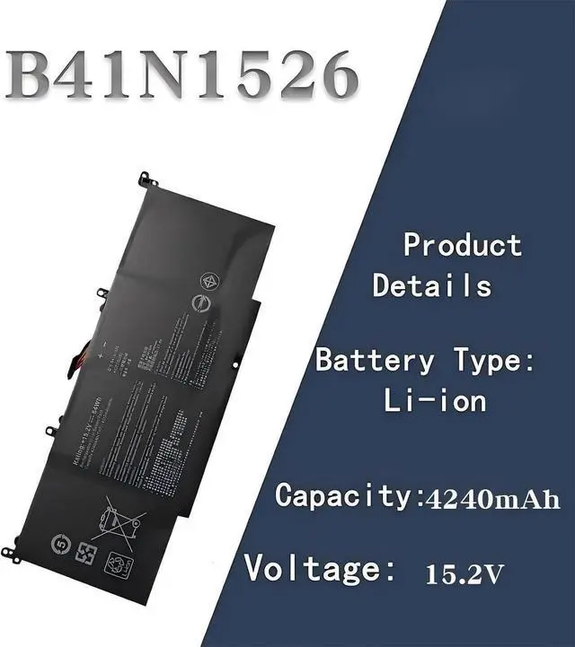 Alt view image 2 of 6 - Compatible for ASUS,Flying Fortress 3rd Gen FX60VM/ZX60V/FX502VM Battery - Works with B41N1526 | 15.2V 4240mAh Notebook Battery.