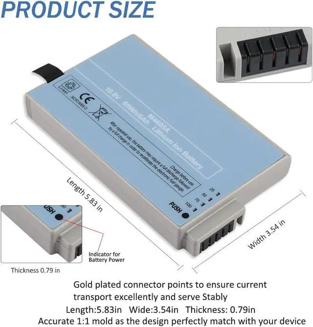 Alt view image 4 of 7 - M4605A 10.8V 65Wh Battery Compatible with IntelliVue MP20 MP30 MP5T M8001A MX400 Patient Monitor Avalon FM20 FM30 865297 M2702A M8105AS Grey