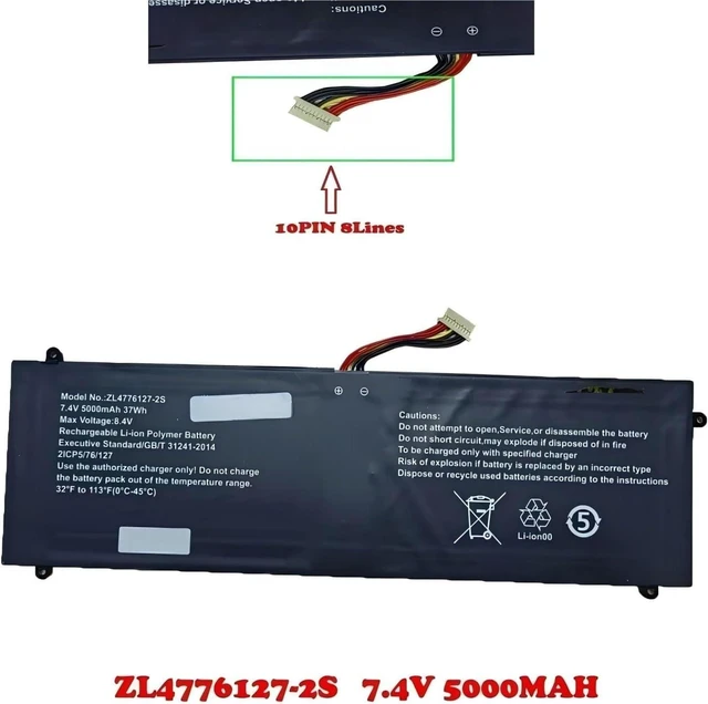 Alt view image 2 of 5 - Compatible for Universal 10-Pin Laptop Battery, Replacement for ZL4776127-2S, 7.4V 5000mAh 37WH (8-Lines) & 7.4V 4000mAh 29.6WH (9-Lines).(ZL4776127-2S 4000MAH)