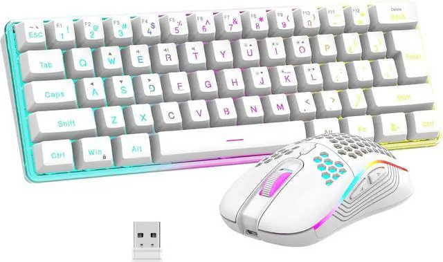 Main image of RedThunder 60% Wireless Gaming Keyboard and Mouse Combo, 2500mAh Rechargeable Battery, Ultra-Compact Small RGB Mechanical Feel Keyboard, Lightweight Honeycomb Optical Mouse for Gaming/Business, White