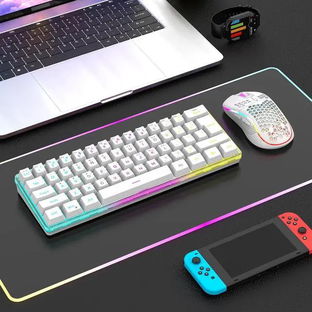 Alt view image 2 of 7 - RedThunder 60% Wireless Gaming Keyboard and Mouse Combo, 2500mAh Rechargeable Battery, Ultra-Compact Small RGB Mechanical Feel Keyboard, Lightweight Honeycomb Optical Mouse for Gaming/Business, White