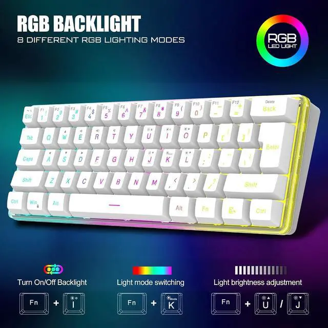 Alt view image 5 of 7 - RedThunder 60% Wireless Gaming Keyboard and Mouse Combo, 2500mAh Rechargeable Battery, Ultra-Compact Small RGB Mechanical Feel Keyboard, Lightweight Honeycomb Optical Mouse for Gaming/Business, White